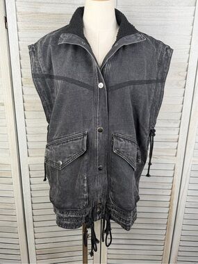 STEVE MADDEN "Aubrey" Sherpa Lined Oversized Black Denim Vest Women's-Small